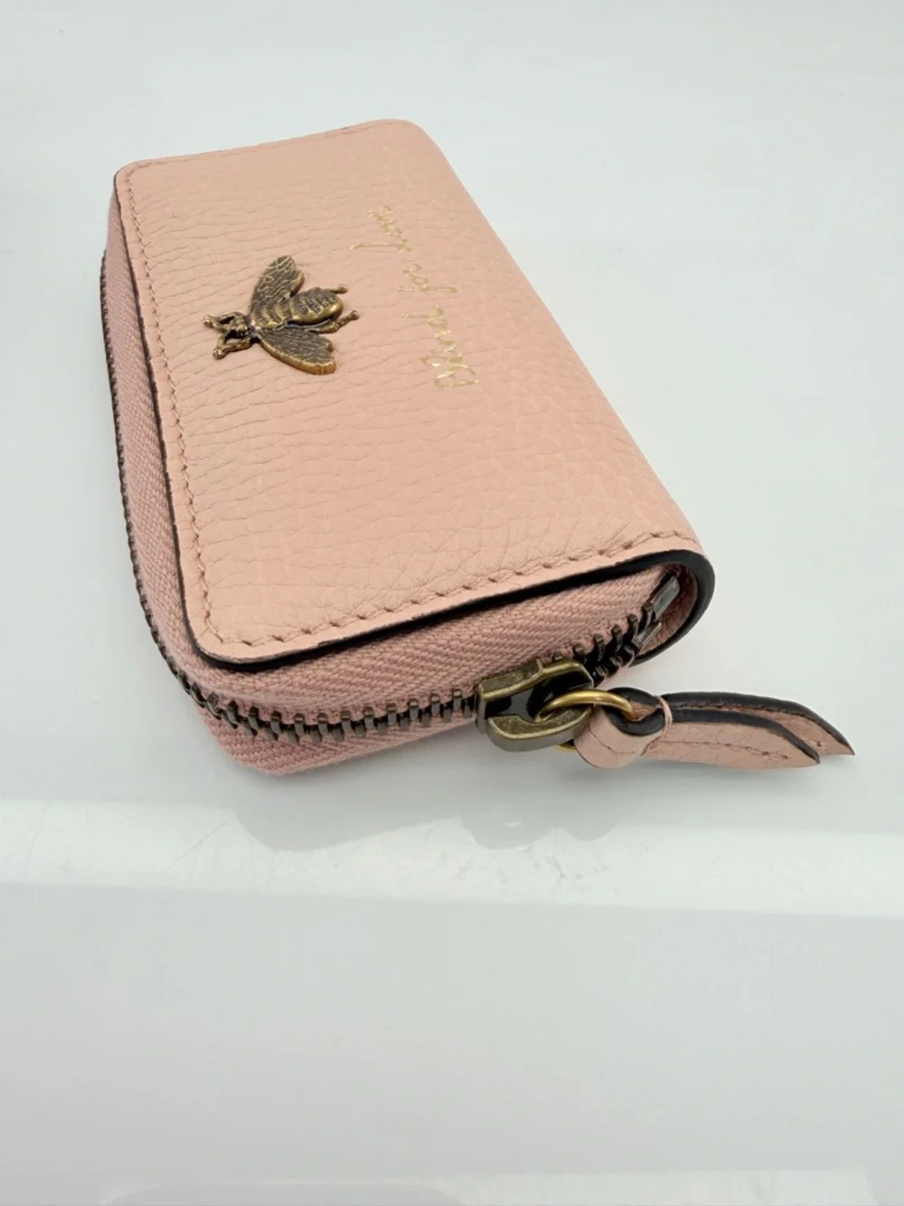 Gucci Pink Bee Accent Zip Wallet Key Case - Picture 6 of 12